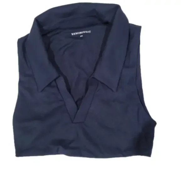 WeWoreWhat Women's Polo Bra, Size M Navy Blue V-Neck Collared Crop Top - Picture 2 of 6